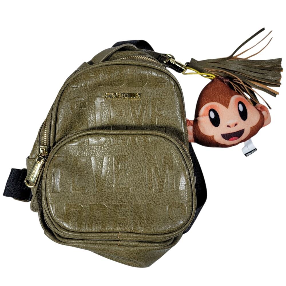 Steve Madden Mini Backpack Olive Green Logo Faux Leather Small Bag Adjustable